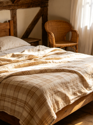 Plaid linen sheets.