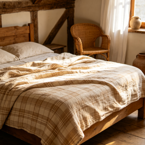 Plaid linen sheets.