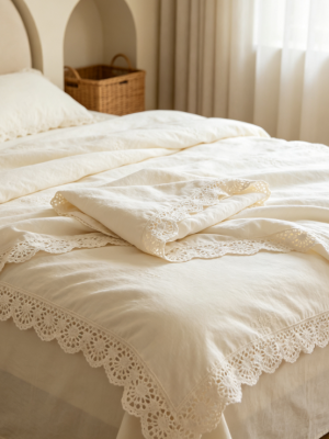 Retro white lace artistic linen duvet cover
